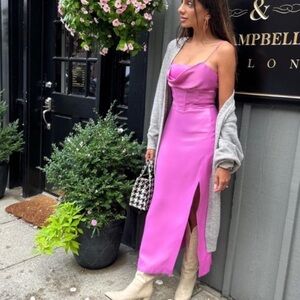 Zara Pink Satin Midi Dress